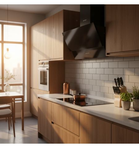 Okap kuchenny kominowy 60 cm Smith&Brown SHCS-653-B3 czarne szkło w kuchni