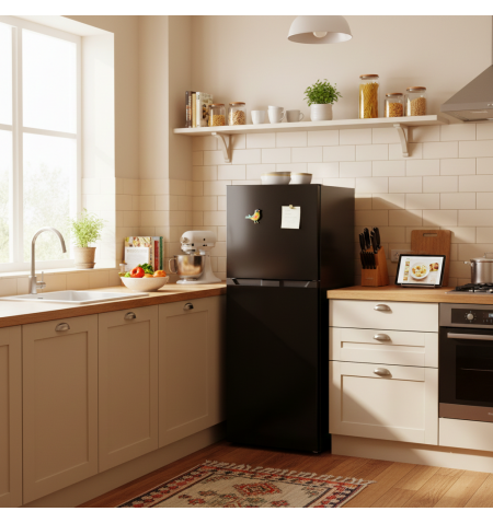 Lodówka No Frost 142cm 197L Smith&Brown SFTF-231-BE5 czarna w kuchni