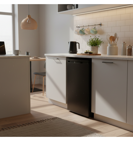 Mała lodówka z zamrażarką 109L czarna Smith&Brown SFTTF-212-BE3 w kuchni