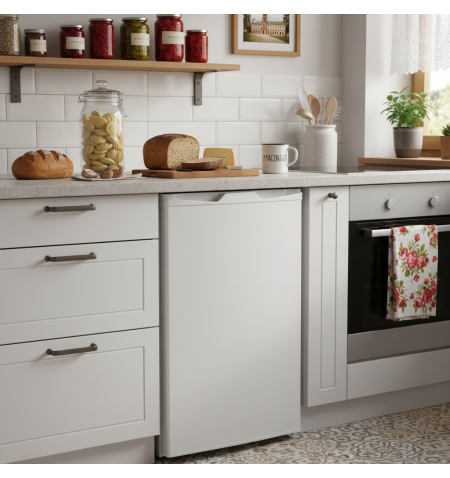 Mała lodówka podblatowa 85L biała Smith&Brown SFTTF-111-WE3 w kuchni