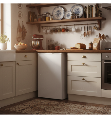 Mała lodówka podblatowa 85L biała Smith&Brown SFTTF-111-WE3 w kuchni