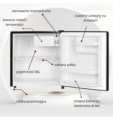 Mała lodówka chłodziarka 46L hotelowa minibar SFMF-111-BE3 Smith&Brown Mała lodówka chłodziarka 46L hotelowa minibar SFMF-111-BE3 Smith&Brown