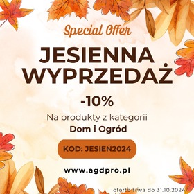 🍁🍂 Jesienna Wyprzedaż 🍂🍁

Czas na wielkie oszczędności! 🌟🎉 Tylko teraz -10% na wszystkie produkty z kategorii Dom i Ogród 🏡🌿. Skorzystaj z wyjątkowej oferty i odśwież swoje wnętrza oraz ogród tej jesieni! 🍃✨

🛒 Użyj kodu: JESIEŃ2024
⏳ Promocja ważna do końca miesiąca!
📅 Nie przegap okazji – ruszaj na zakupy już teraz!

#DomIOgród #JesiennaPromocja #Wyprzedaż #HomeDecor #Ogród #KodyRabatowe #Shopping #AutumnVibes 🍂✨