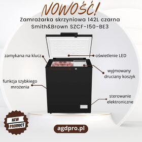 🌟 Nowość! 🌟
Zamrażarka skrzyniowa 142L w eleganckim czarnym kolorze od Smith&Brown - SZCF-150-BE3! 🖤✨

✨ Najważniejsze cechy, które sprawią, że pokochasz naszą zamrażarkę:

1️⃣ Sterowanie elektroniczne - pełna kontrola nad temperaturą, dostosowana do Twoich potrzeb.
2️⃣ Funkcja szybkiego mrożenia - idealna, gdy chcesz zachować świeżość i wartości odżywcze produktów.
3️⃣ Zamykana na klucz - bezpieczeństwo Twoich zapasów zawsze na pierwszym miejscu.
4️⃣ Oświetlenie LED - eleganckie, energooszczędne światło, które ułatwi Ci dostęp do zamrażarki w każdym momencie.
5️⃣ Wyjmowany druciany koszyk - organizacja zamrażanych produktów jeszcze nigdy nie była tak prosta!

Daj swojej kuchni nowy wymiar z zamrażarką Smith&Brown! 🌬️🍨 Sprawdź ją już dziś i ciesz się wygodą i elegancją w jednym.

  #nowość #zamrażarka #zamrażarkaskrzyniowa #przechowywanie #przechowywanieżywności #AGD #NowościAGD #smitchbrown #agdpro