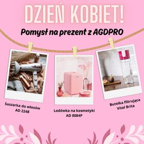 🌸✨ Zbliża się Dzień Kobiet, a my mamy dla Was gorące propozycje prezentów z, które sprawią, że Wasze ukochane będą czuły się jak prawdziwe królowe! 👑💖

1️⃣ Suszarka do włosów 2400W – dla tych, które kochają efektowne fryzury! 💇‍♀️ 

https://agdpro.pl/inne/1078-suszarka-do-wlosow-z-jonizacja-2400w-dyfuzor-ad-2248-5902934831062.html

2️⃣ Mała lodówka na kosmetyki –  Trzymaj ulubione produkty zawsze pod ręką, nawet w podróży!

https://agdpro.pl/lodowki-turystyczne/1096-mini-lodowka-turystyczna-z-grzaniem-przenosna-2w1-4l-adler-ad-8084p-rozowa-5905575901231.html

3️⃣ Butelka filtrująca na wodę – zdrowie zaczyna się od czystej wody! 💧

https://agdpro.pl/dzbanki-filtrujace-i-akcesoria/868--butelka-filtrujaca-na-wode-06l-wklad-brita-vital-rozowa-4006387061524.html

A to tylko wierzchołek góry lodowej! 🏔️ W @agdro.pl czeka na Ciebie jeszcze wiele innych niesamowitych propozycji. 
A co najlepsze – gwarancja dostawy przed 8.03, żebyś mógł podarować radość w terminie! 🎉✈️

 #DzieńKobiet #PrezentyOdAgdro #MagiczneChwile #GwarancjaDostawy #AGD #PrezentyNaDzieńKobiet